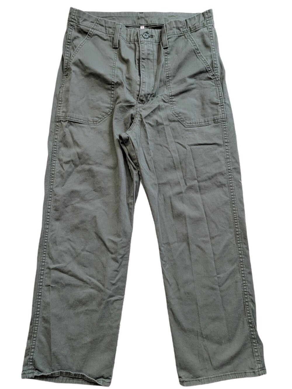 Levis Mens Olive Green Utility Workwear Straight Leg Cotton Chino Pants 31x27
